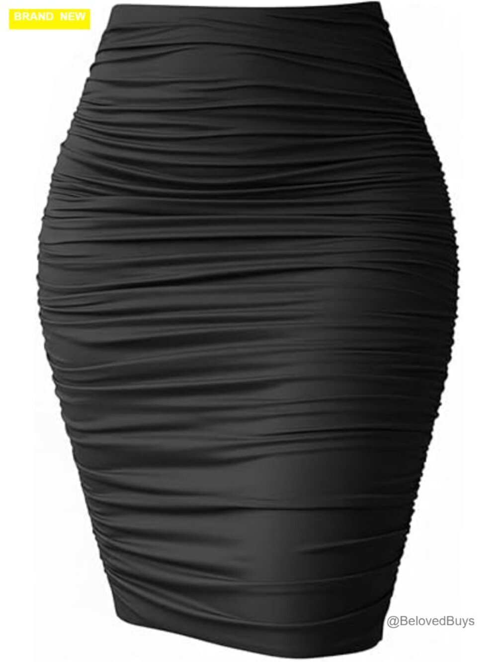 Women's Ruched Bodycon High Waist Stretch Midi Pencil Skirt